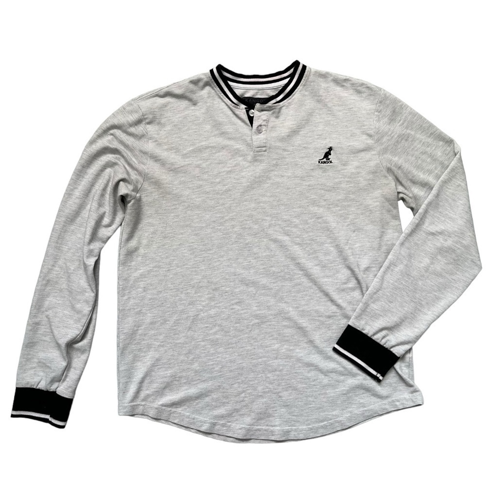 Men’s Kangol K9157 embroidered logo heathered grey Henley long sleeve shirt
